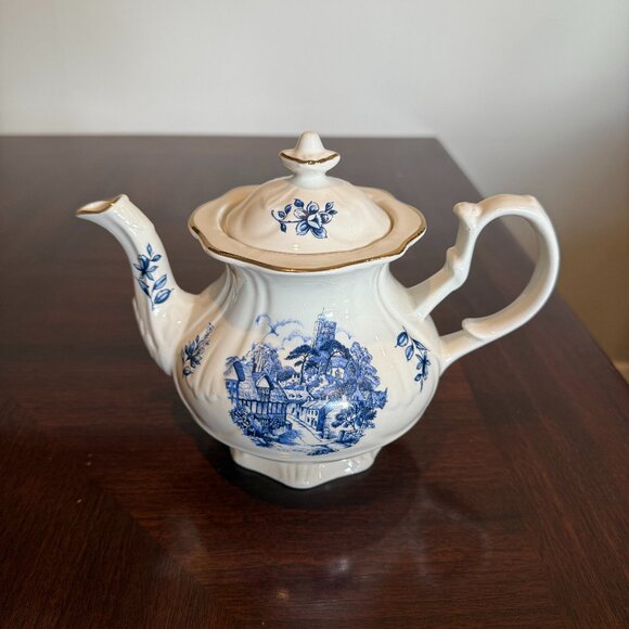 Price Kensington English Tudor Teapot - Blue Village Scene - Picture 1 of 5